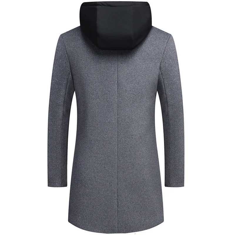 Mens Trendy Wool Blend Overcoat with Detachable Hood - Long Sleeve Casual JacketT251125