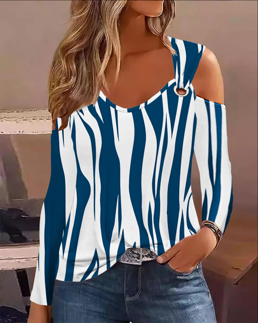 2023 autumn simple metal buckle V-neck shirt womens round neck shirt