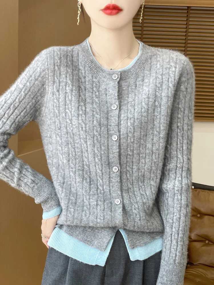 2025 New Fall Winter Wool Cardigan Long Sleeve O-Neck Collar Knitwear Womens Classic Twisted Flower Sweater Fashion Leisure TopT251125