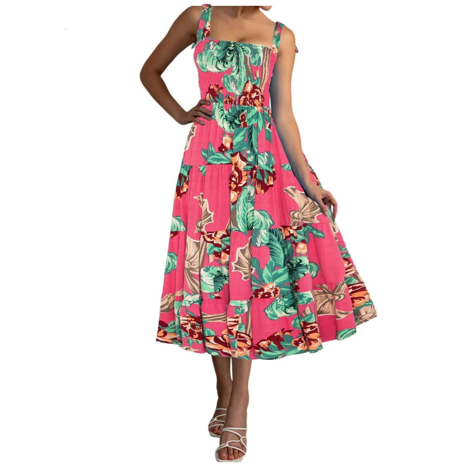 Dongdumaoyi New Summer Women Boho Midi Dresses Fashion Print Spaghetti Strap Sexy Sleeveless Holiday Beach Dress Female Party Vestidos