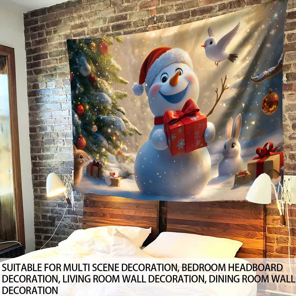 1pc Christmas Snowman Printed Tapestry Multi Size Living Room Bedroom Wall Decoration Machine Washable Background ClothM251125