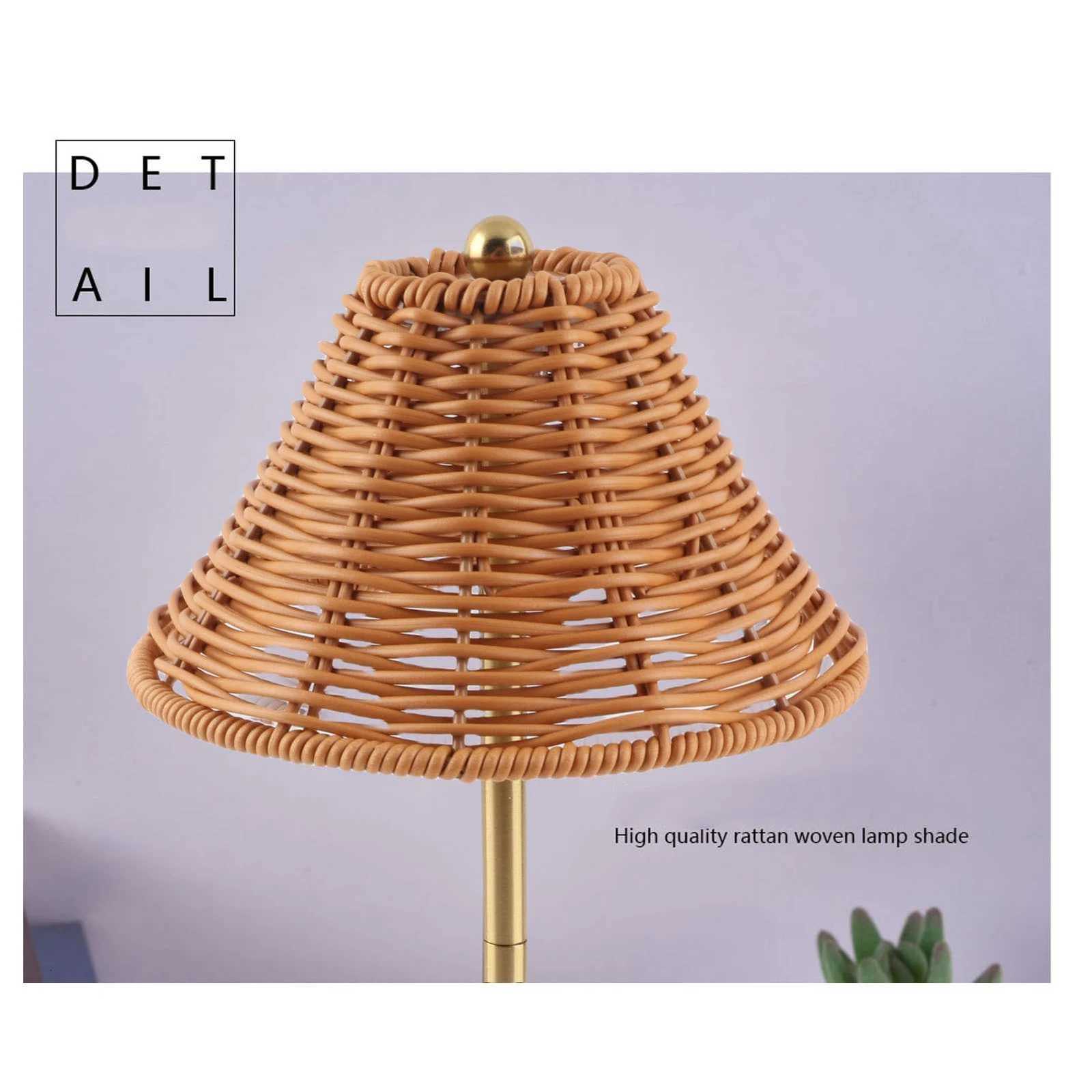 Cordless Boho Rattan Table Lamp PC Rattan Weaving 600mAh LED Rechargeable Reading Light Compact Energy Saving for RestaurantM251125