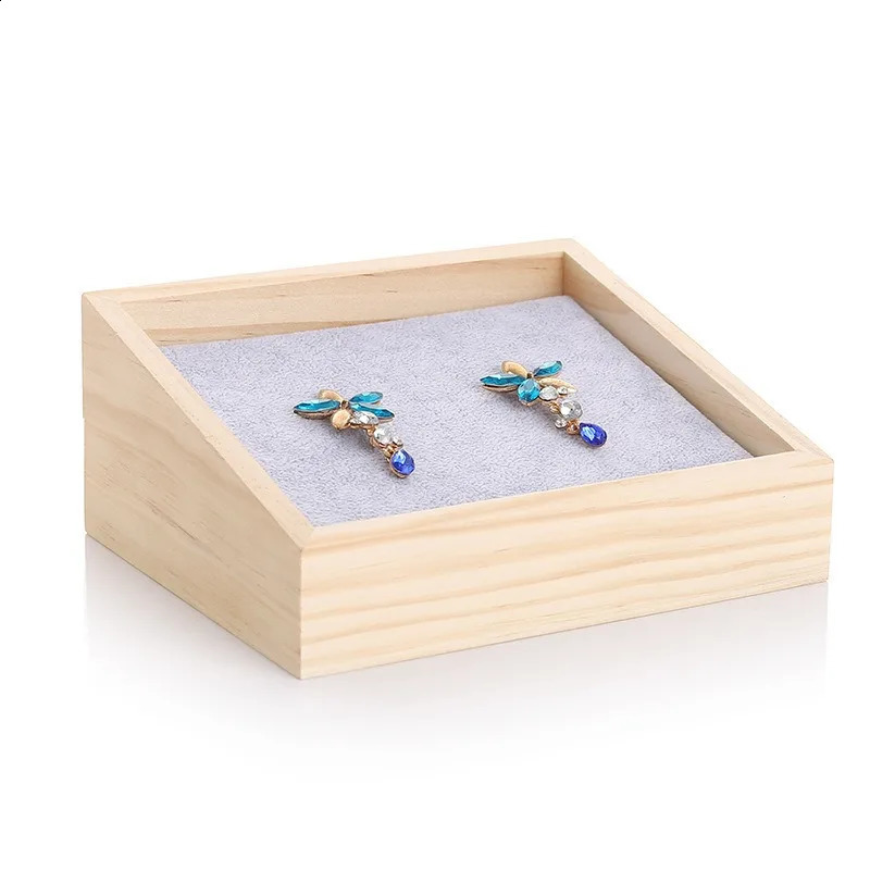 1pc Wood Jewelry Display Tray Pendant Earrings Stand Holder Ring Cases Box Desktop Jewellery Storage Rack Counter Showcase Props 250424