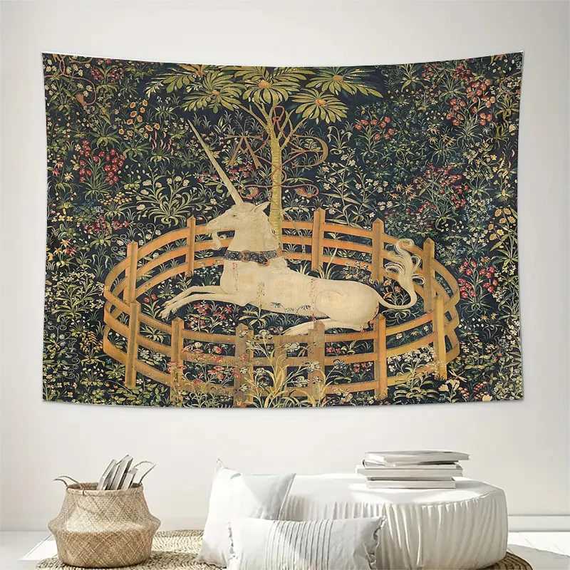 Fantasy Horse Tapestry Forest Deer Wall Hanging Woodland Nature Home Decor Aesthetic Room Art Vintage Gothic Wall ArtM251125