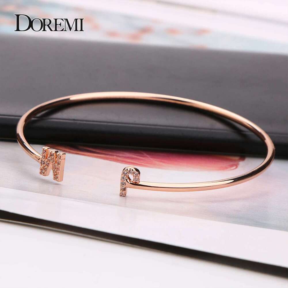DOREMI Custom Letter Bracelet Baby bangle Zirconia Pave Setting Initial bracelet Child & Adult size for Unique Cuff Jewelry