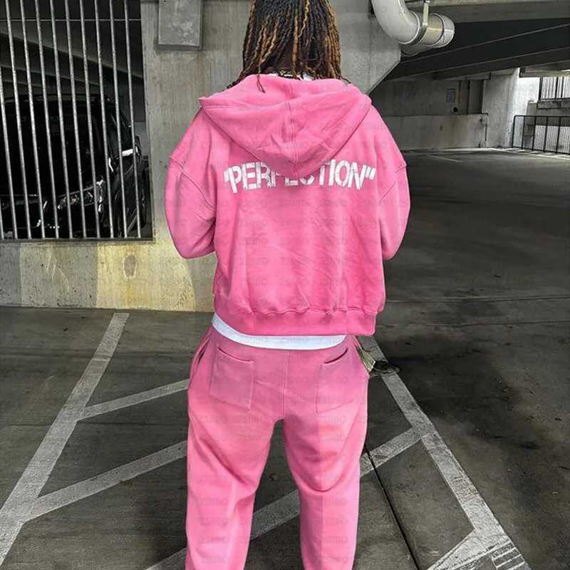 Y2K New Street Clothing Set Casual Bag Sports Pants Fashion Zipper Hoodie Spring American Street Hip Hop Casual Pants Printed Clothing w250425