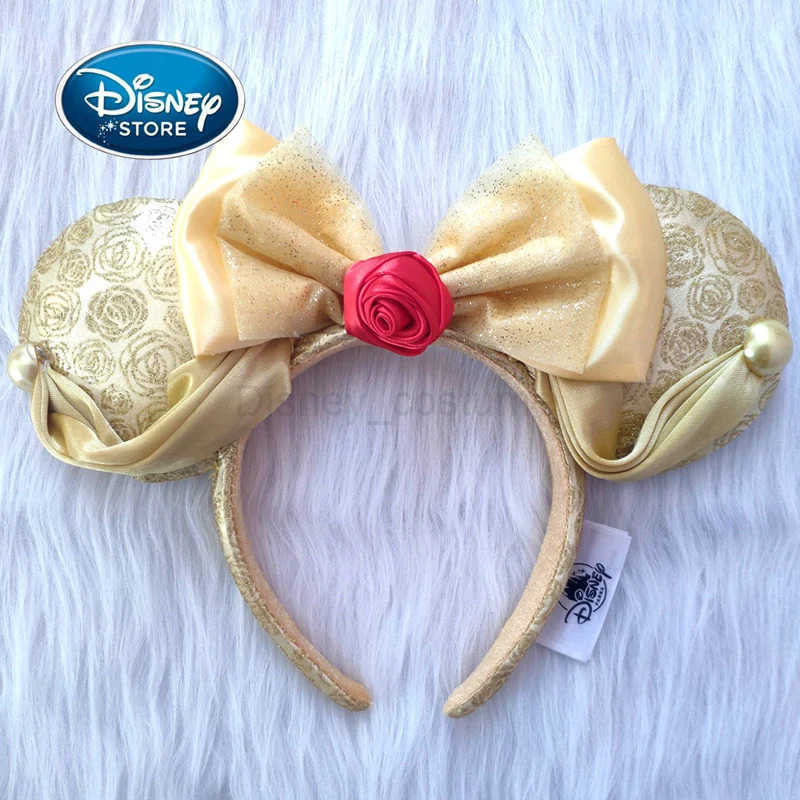 Disney Beauty and Beast Princess Beauty Headbands Disney Park Mickey Minnie Ears Plush Headwear Childrens Toys Party Decoration X250425