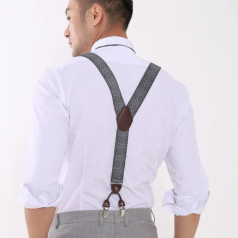 Vintage Paisley Suspenders for Men Groom Groomsmen Wedding Party Y-Back 6 Metal Clips Tuxedo Trouser Braces Father Husband Gifts 250425