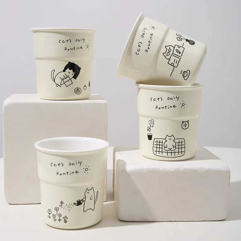 Cartoon Cute Kitten Water Cups Simplicity Household High Appearance Level Ceramic Mugs Hand-held Cups Breakfast Milk Coffee Cups Y251125