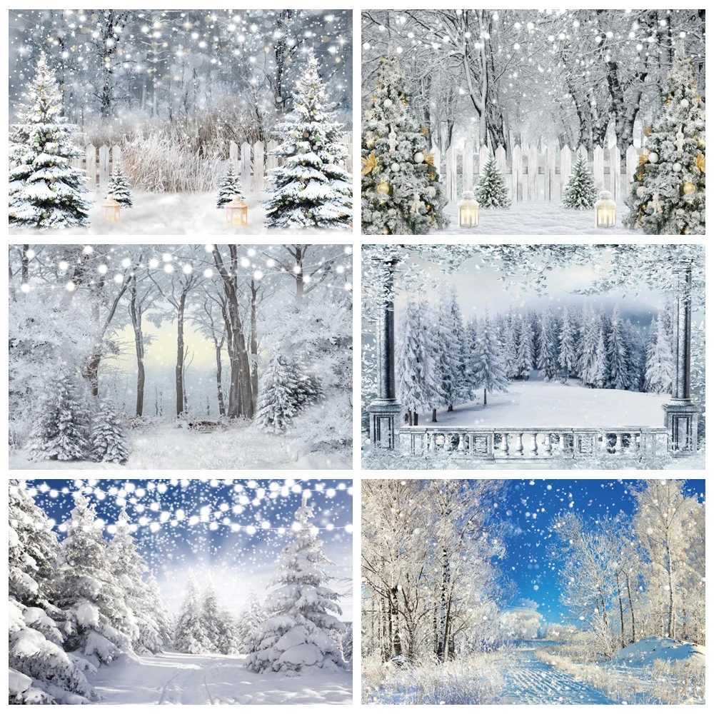 Winter Forest Scene Backdrop for Photography Snow Snowflake Xmas Tree Natural Landscape Christmas Baby Portrait Photo BackgroundM251125
