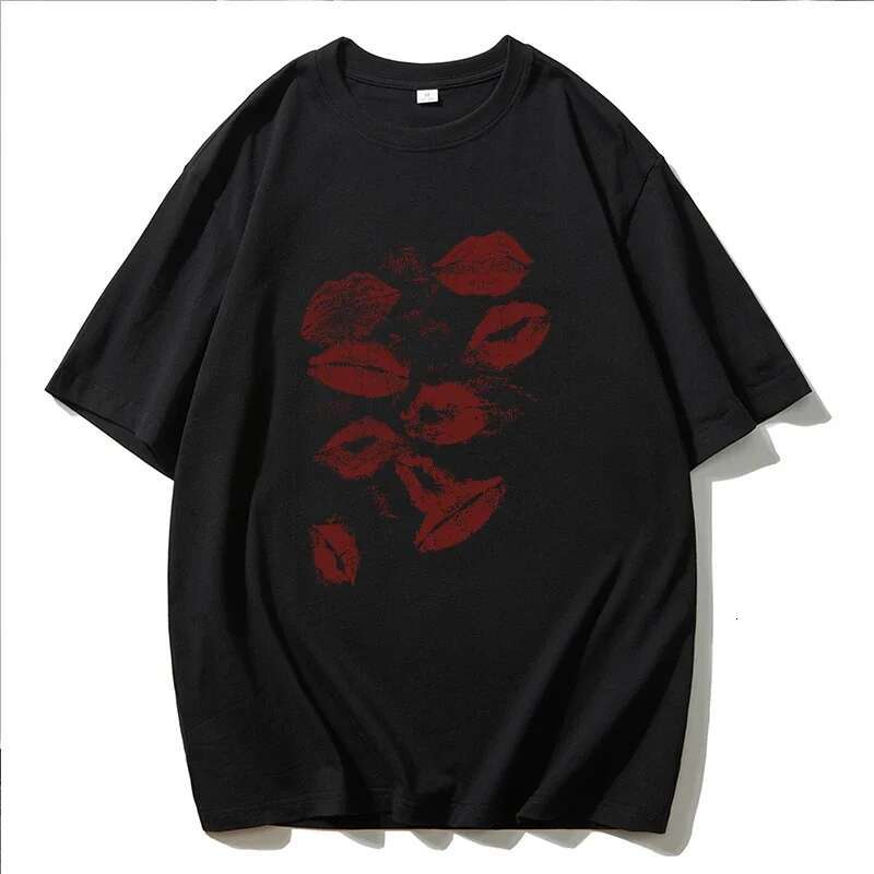 Dongdumaoyi New Sexy Lips Print Plus Size T Shirt Women S Summer Soft Short Sleeve Oversized Higt Street Gothic Top