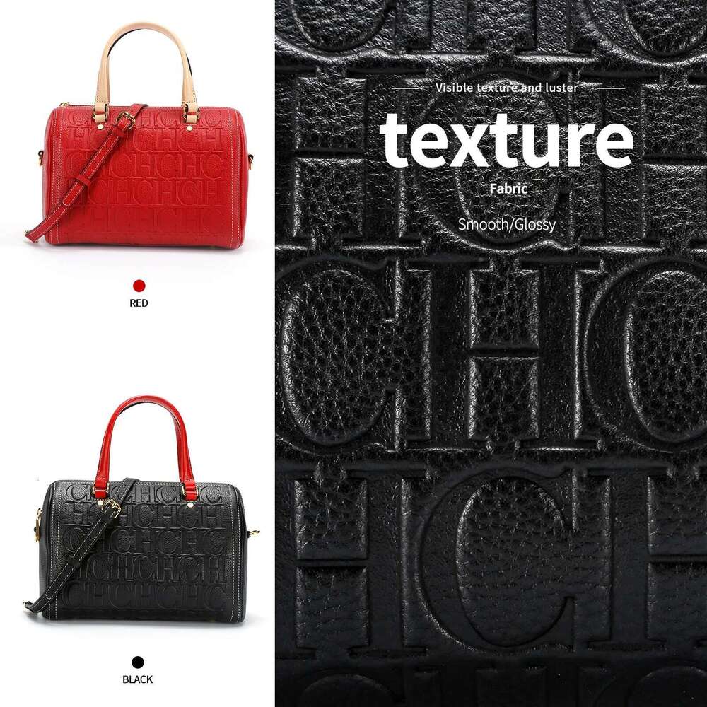 CHCH Women's Shoulder 2024 New Black Cow Leather Letter Emed Zipper Tote Bag 26*14.5*18Cm