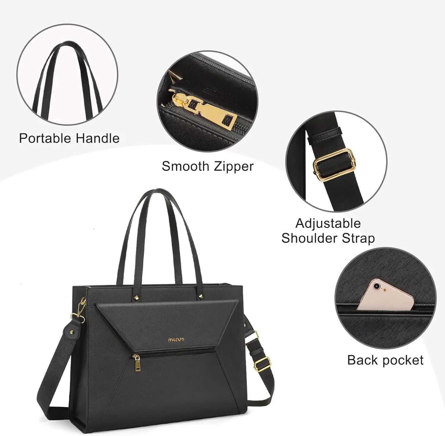 Waterproof Laptop Bag 156 inch PU Leather Tote Bag for MacBook Air Pro HP Dell Notebook Briefcase Office Casual Womens HandbagT251125