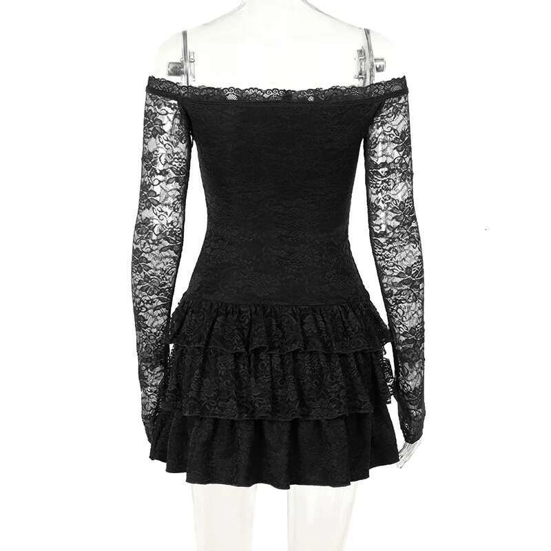 Dongdumaoyi Townlike Tierred Waist Wrap A Line Lace Dress Women Off Shoulder Mini Summer Strapless Nightclub Sexy Party Dresses