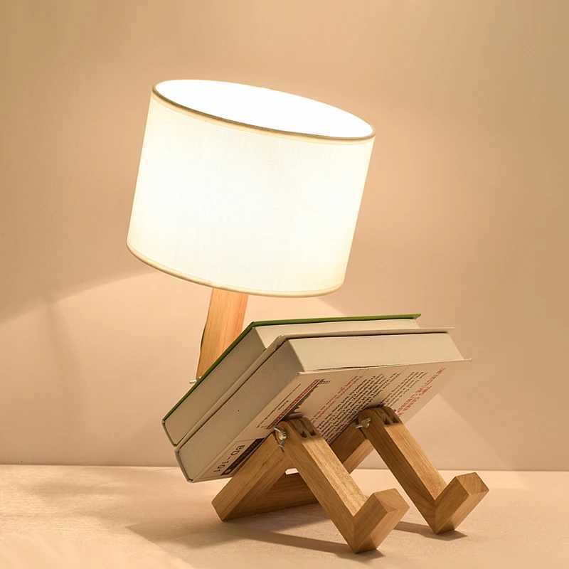Wooden Robot Shape Creative Table Lamp Indoor Study Fashion Reading Desk Lamp Nordic Modern Desktop Decorative Night LightM251125