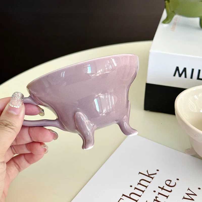 Ceramic Solid Color Tripodia Exquisite Coffee Cuphigh Appearance Level Cup Household Flower Tea Mug Milk Afternoon Tea Cup Y251125