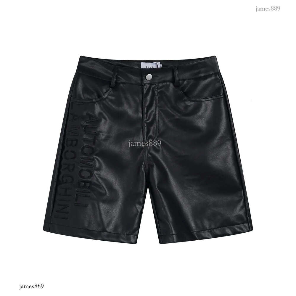 2025 Mens Solid Color Pu Leather Work Shorts Harajuku Simple Fashion Retro Niche Leisure Trend Loose Hip-Hop Mens Bottoms 250325
