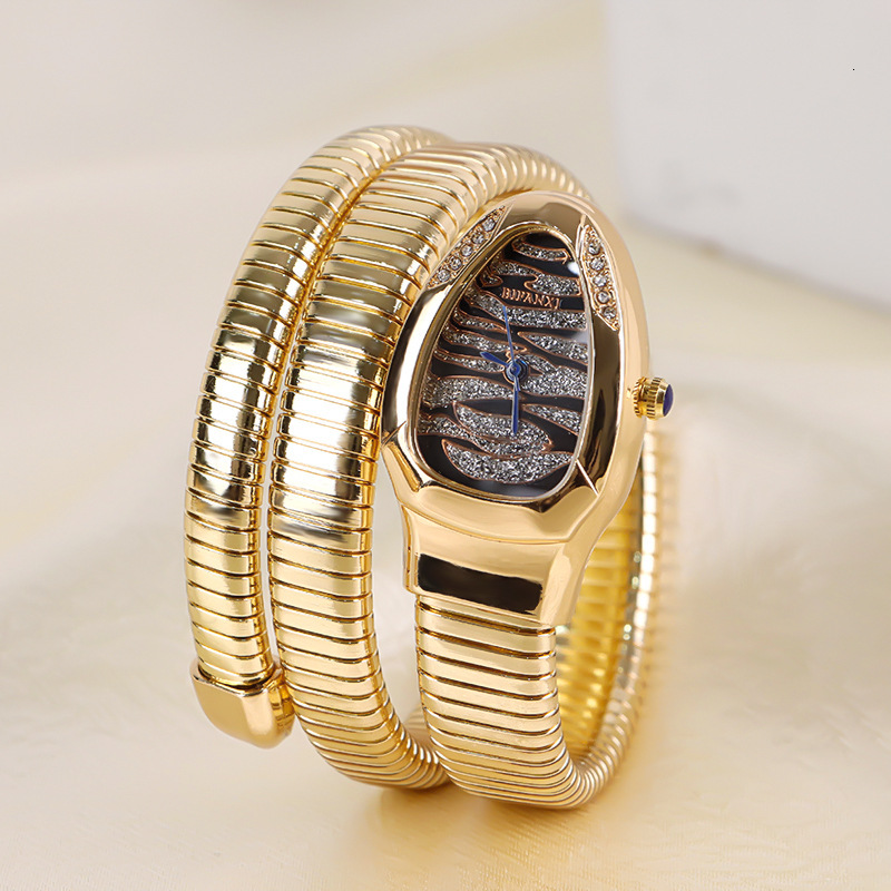 Luxury Brand Designer Watches Snake Bracelet Watch Women's Niche Light Luxury Wristwatch Two-Circle Creative Quartz Watch Personality Bracelet Wa