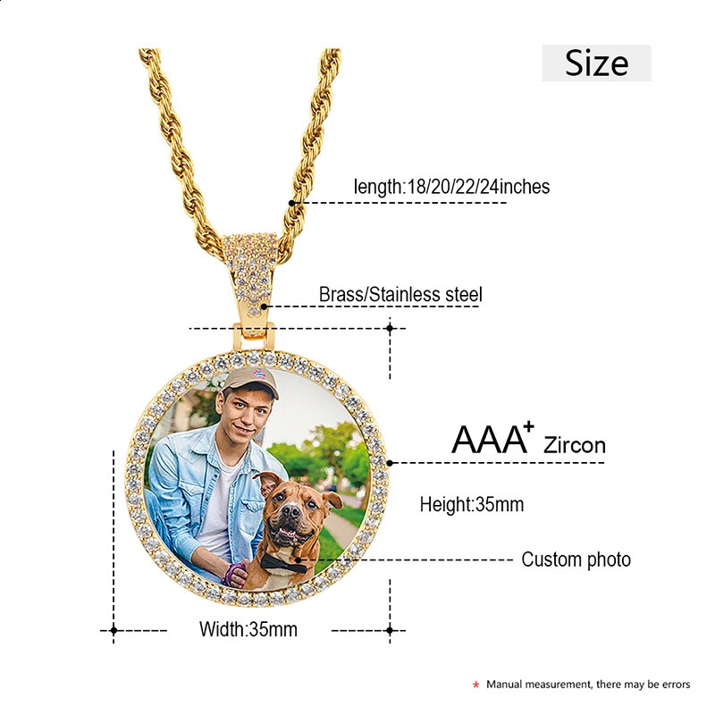 Custom Po Pendant Necklace Personality Mens Hip Hop Jewelry With 4mm Tennis Chain Cubic Zircon Gold Silver 585 Rose Gold 250425