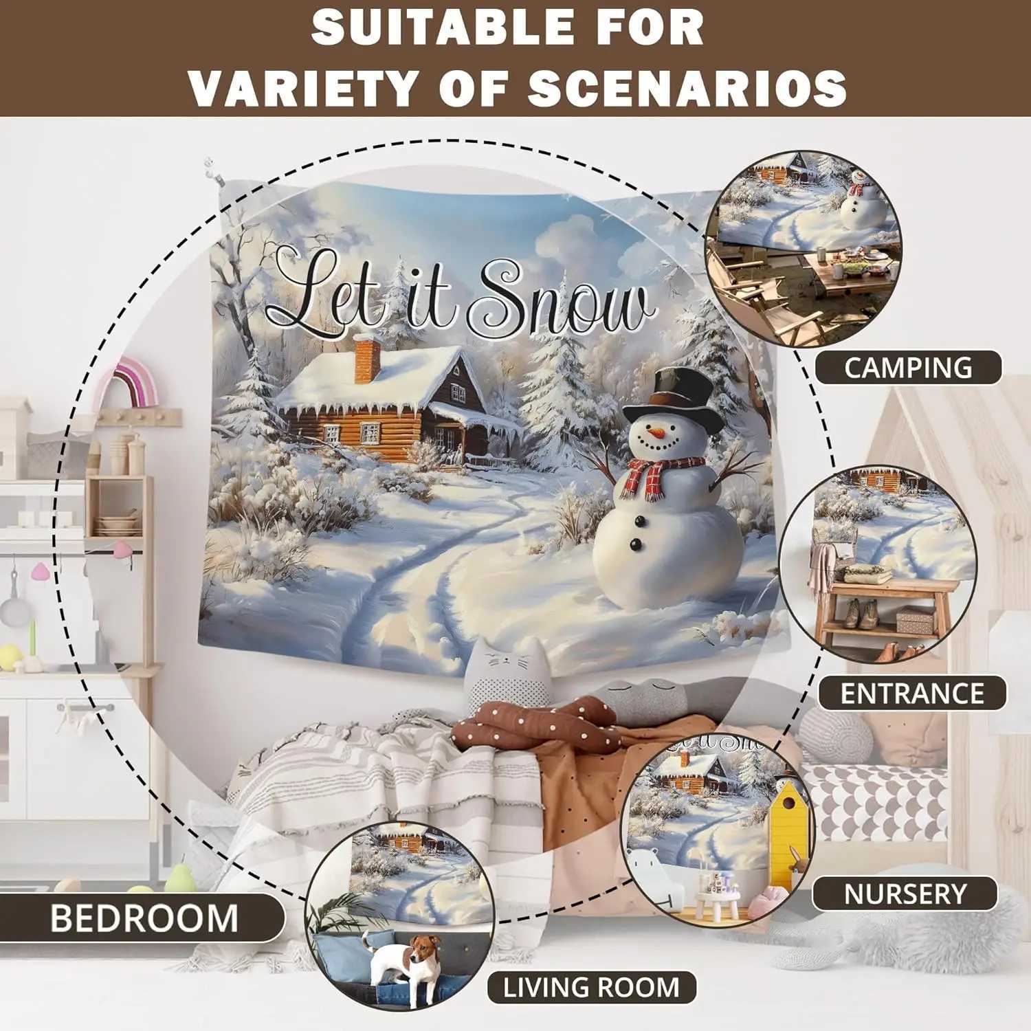 Christmas Snowman Wall TapestryLet It Snow Winter Wall Tapestry Hanging for BedroomFarmhouse Country Winter Cozy Xmas HolidayM251125