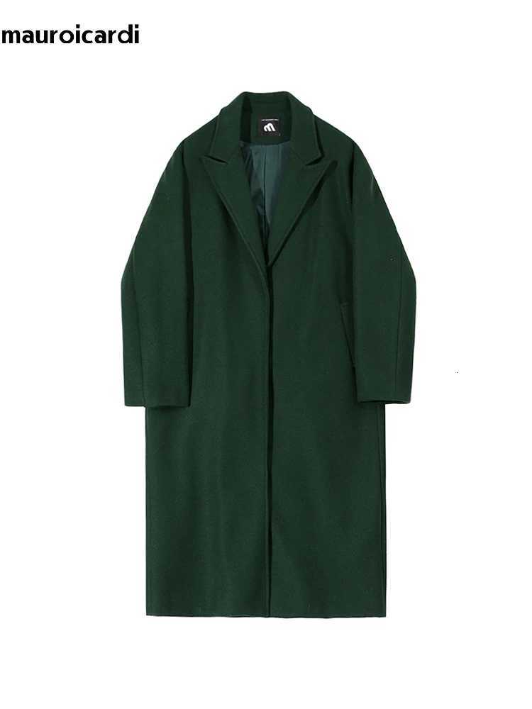 Mauroicardi Autumn Winter Long Warm Oversized Soft Dark Green Black Woolen Coat Men Loose Casual Korean Wool Blends OvercoatT251125