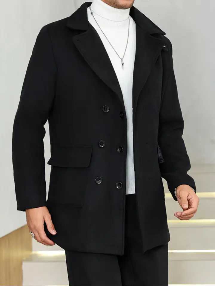Mens Woolen Overcoat Casual Fashion Long Sleeve Jacket with Pockets Fall Winter Outerwear for Daily Wear BusinessT251125
