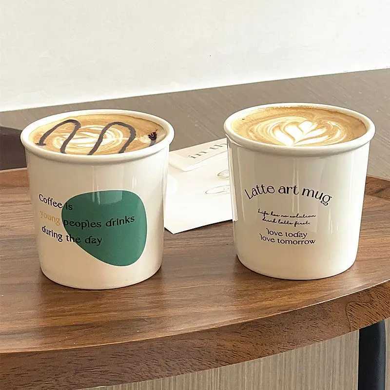 Korean Instagram Style Paper Cup Design Ceramic Handheld Cup Milk Cup Super Cute Letter Mug Latte Coffee Mug Y251125