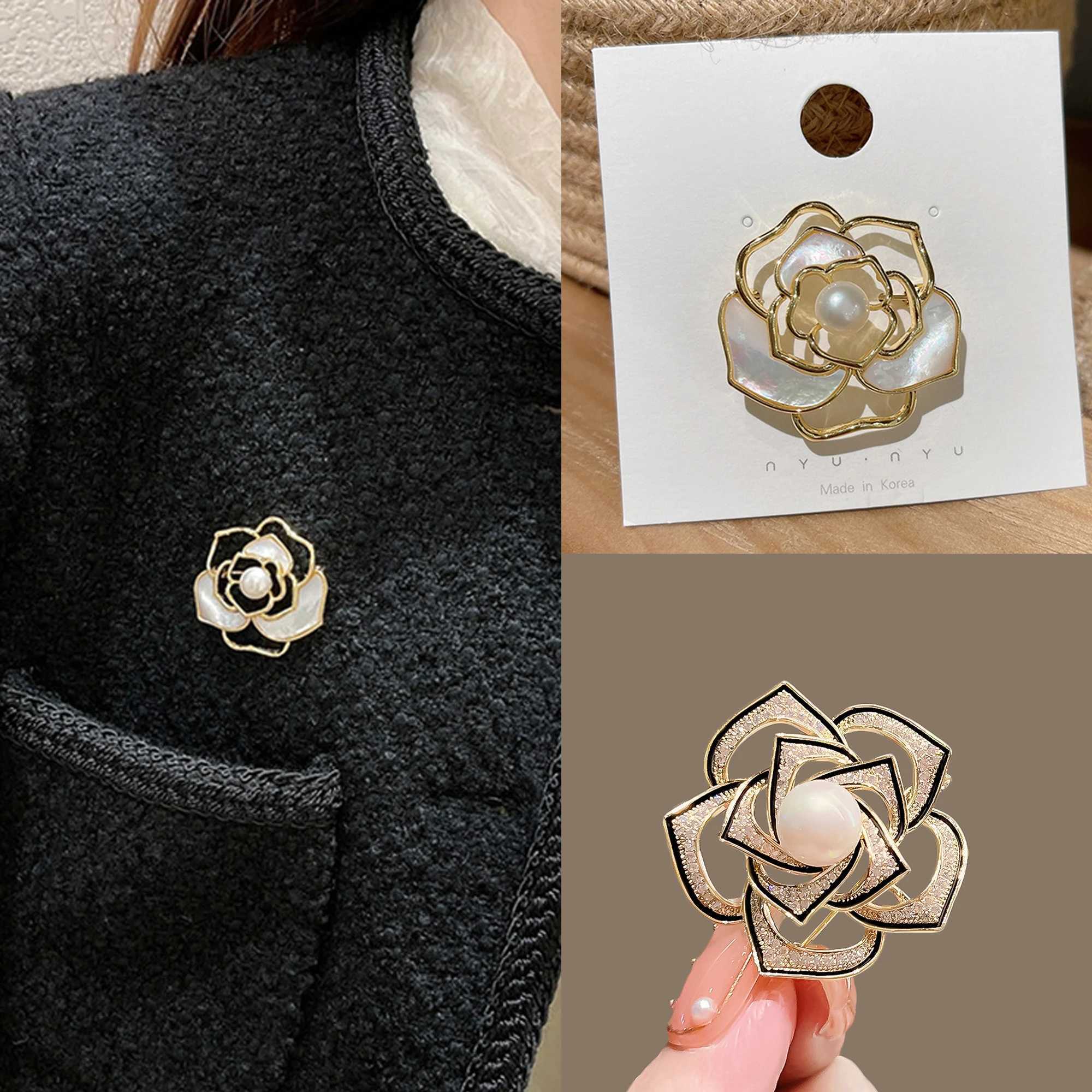 New Metal White Camellia Brooch Fashion Luxury Imitation Pearl Pin For Women Clothes Corsage Jewelry Accessories Gifts J251125