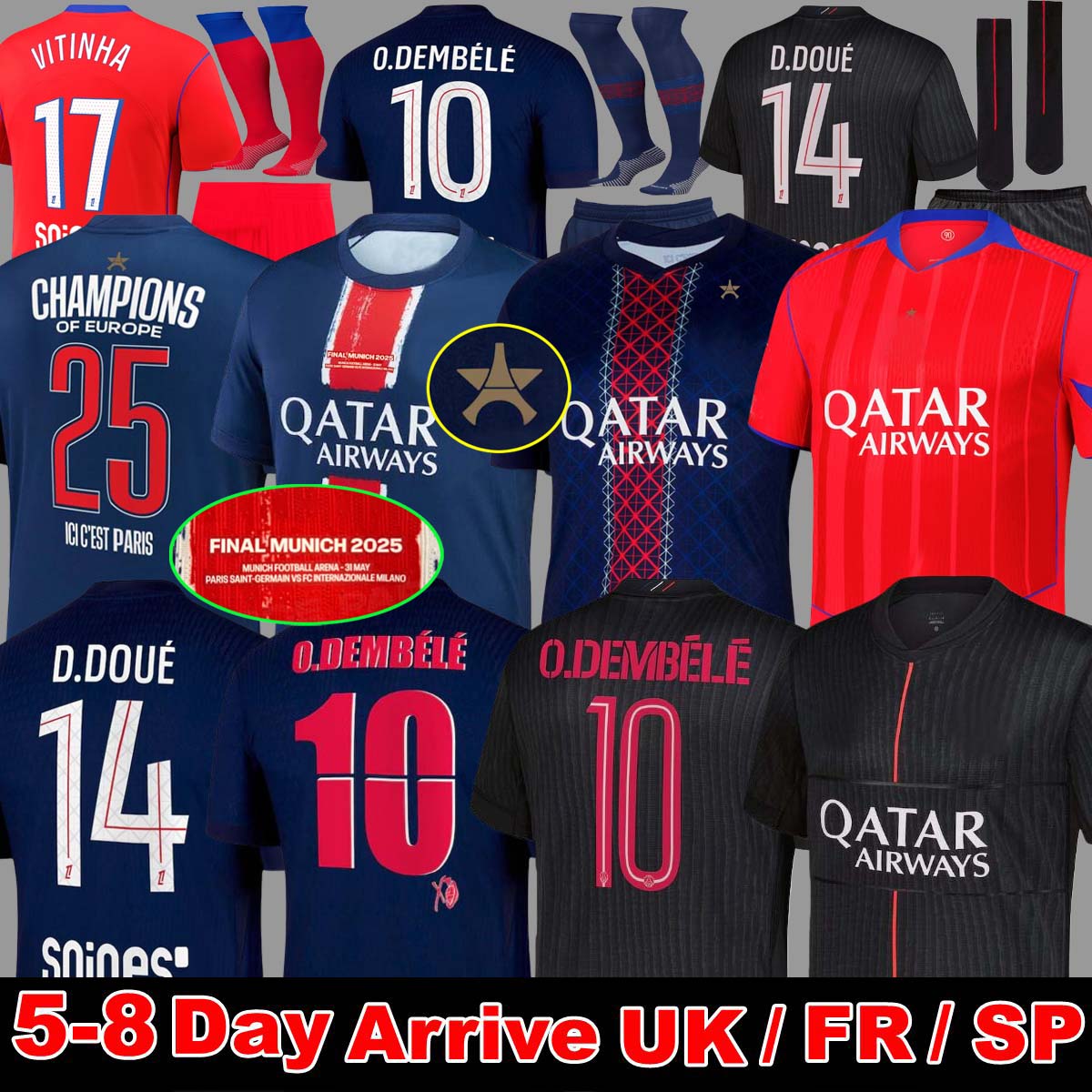 25 26 D.DOUE KVARATSKHELIA Maillot de Foot Joao Neves 4TH Jerseys Marquinhos O.Dembele Barcola Asensio Hakimi Ugarte Futebol camisa 2025 2026 Hommes Enfants Men Kit99