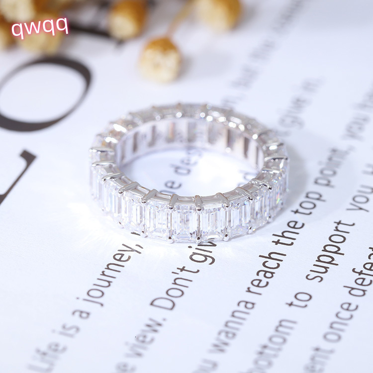 Yu Ying 925 Silver D Color Round/Emerald/Round Moissanite Diamond Eternity Band Ring for Women Anniversary Fine Jewelry
