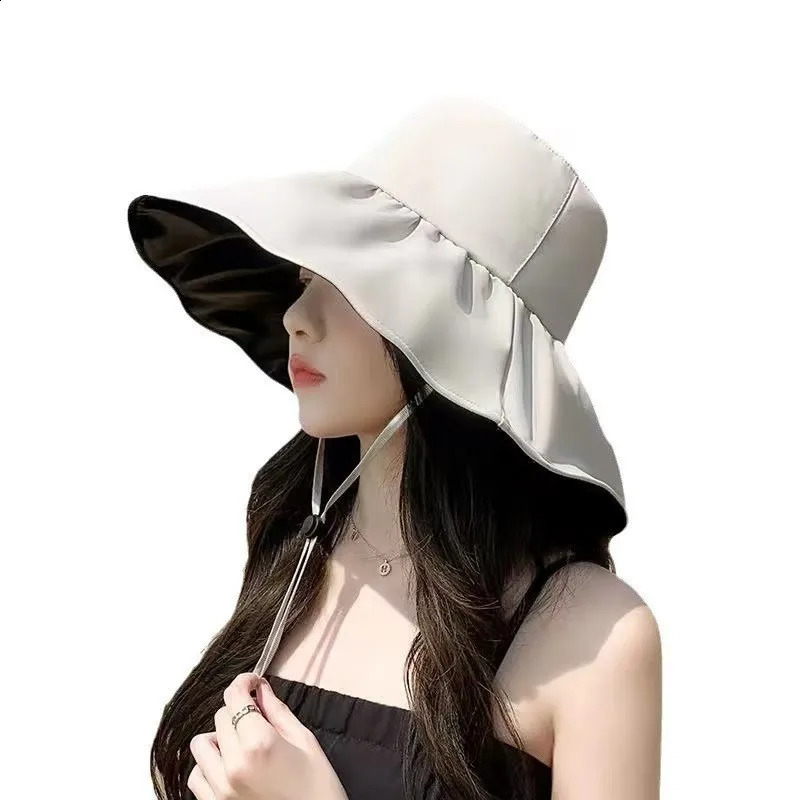 UPF50 UV Protection Wide Brim Sun Hat for Women Summer Face Covering Outdoor Beach Sunscreen Hat with Black Lining 250424