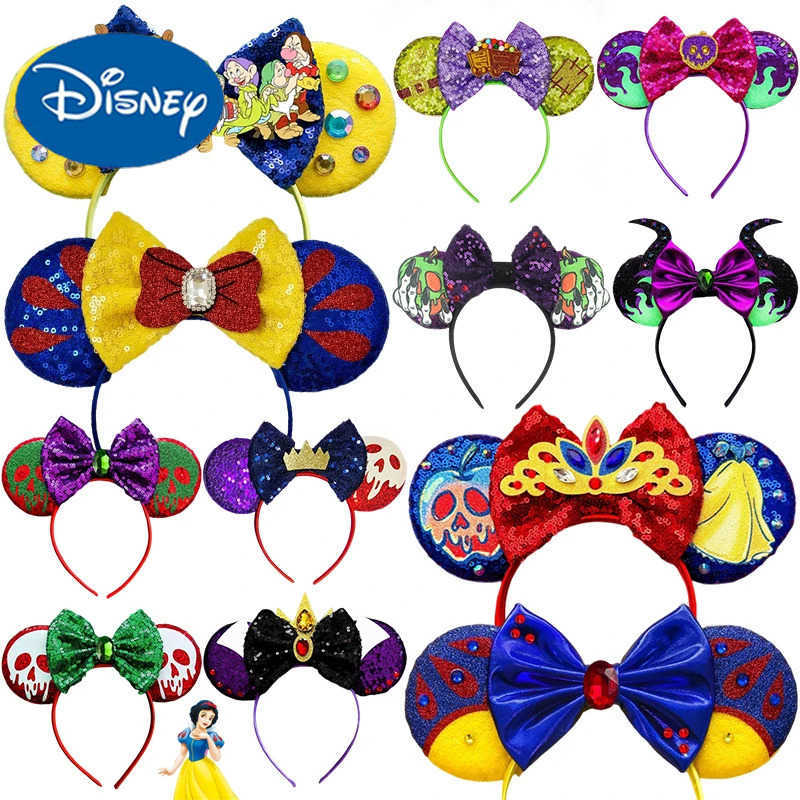 Disney Princess Seven Dwarfs Snow White Female Poison Skull Ear Headband Girl Role Playing Witch Queen Hair Accessories X250425