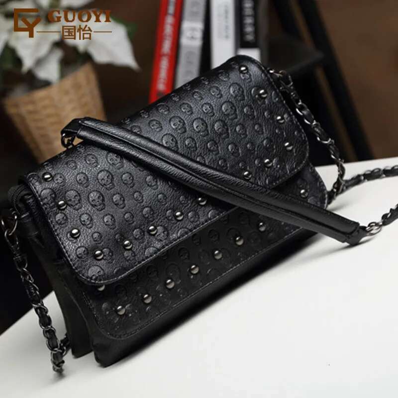 JIEROTYX England Style Crossbody Leather Small Skull Shoulder Bag Chain Clutch Women Bags Designer Drop