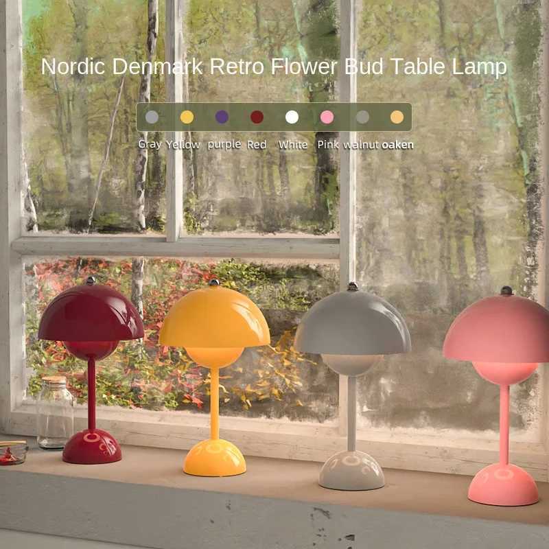 LED mushroom lamp flower bud desk lamp charging touch Nordic home bedroom bedside lamp study decoration desk lamp C251125