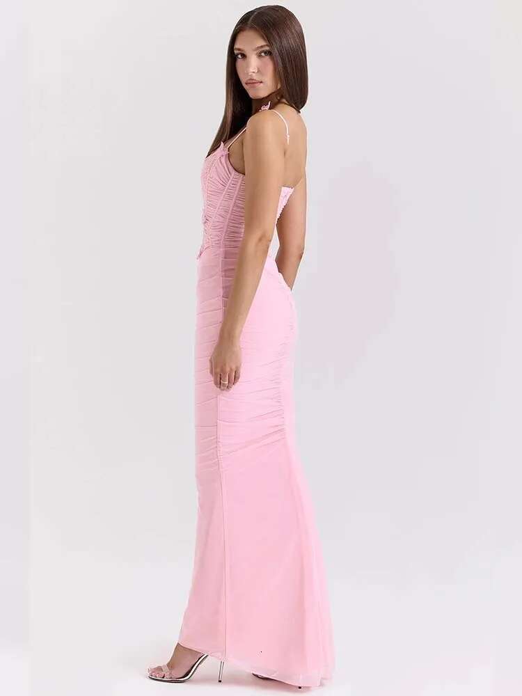 Dongdumaoyi Townlike Maxi Long Slim Bodycon Dress Women Spaghetti Strap Spring Summer Mesh Nightclub Sexy Party Dresses