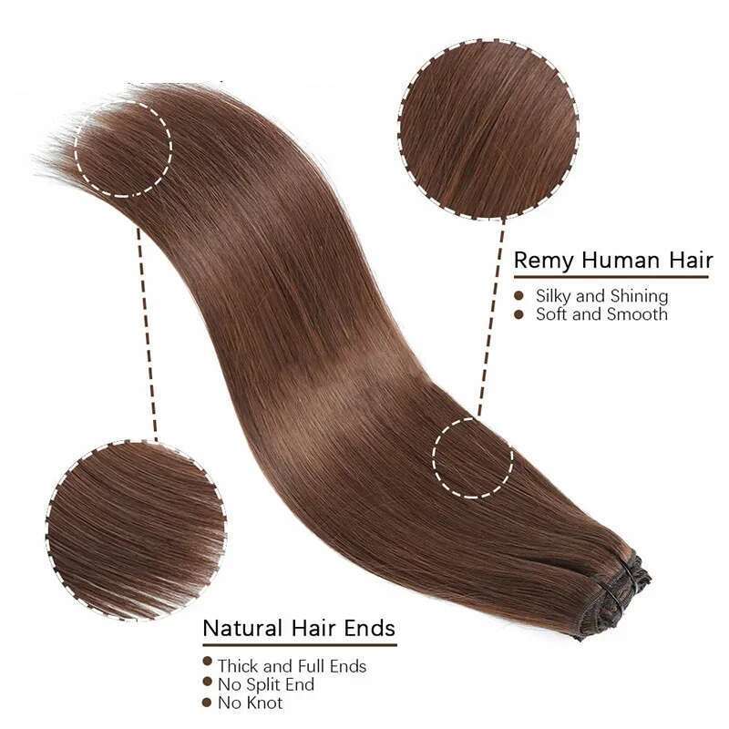 Real Human Color #4 Chocolate Brown Clip In Extensions 8Pcs Hair Natural Black Color 24 Inches