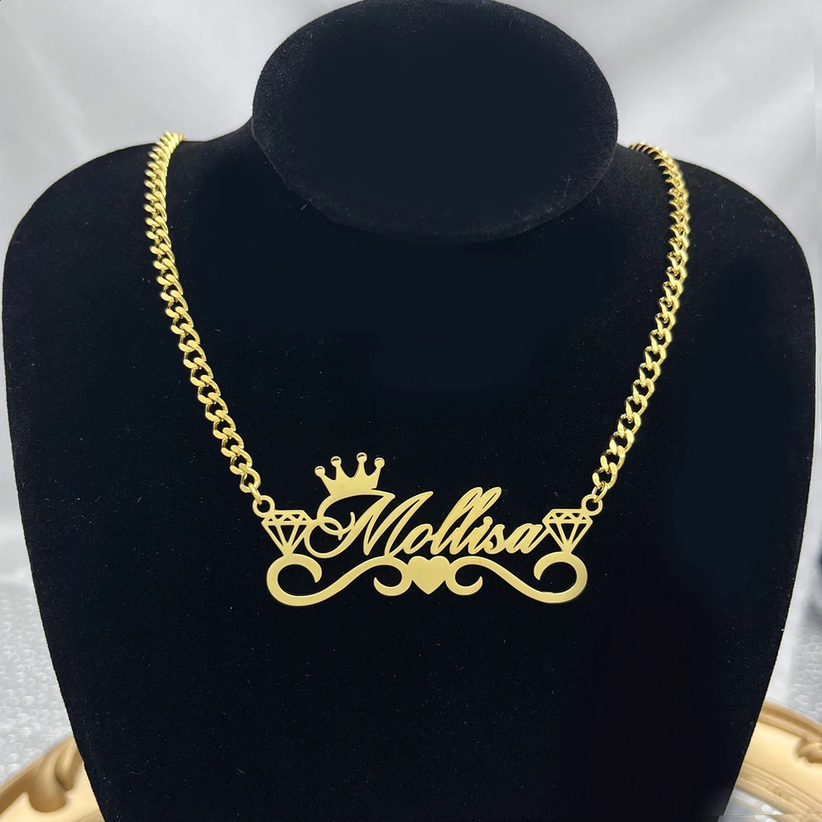 Custom Name Necklace with Crown Personalized Cuban Chain Necklace Stainless Steel Nameplate Necklace for Women Gift 250425