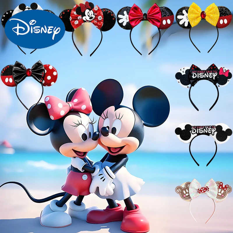 Disneymini Mouse Ear Headband Female Cute Mickey Mouse Hair Girl Shining Bow Elastic Hair Accessories Childrens Role Play X250425