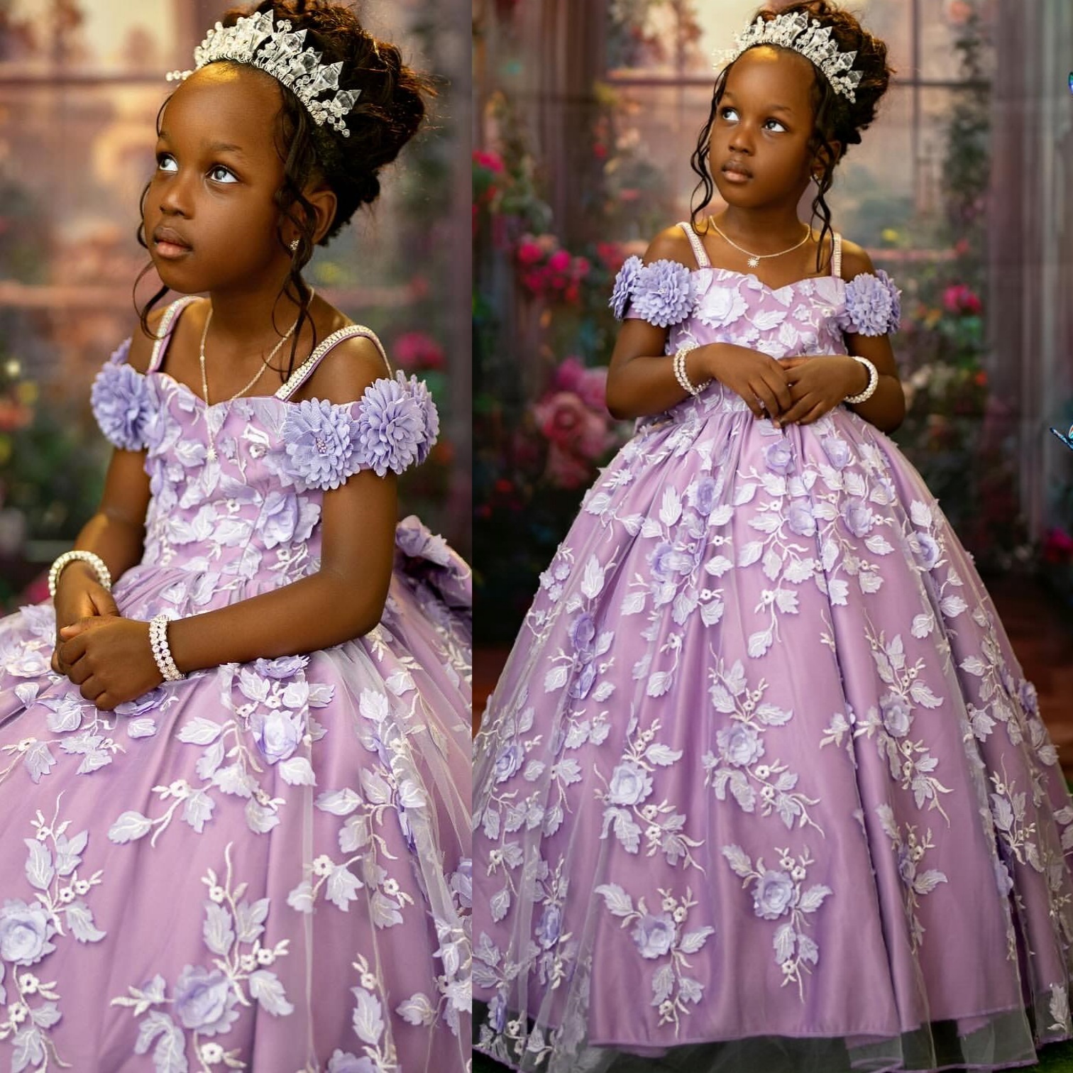 2026 Lilac Ball Gown Flower Girl Dresses Floral Lace Spaghetti Beaded Vintage Little Girl Christmas Peageant Birthday Christening Tutu Dress Gowns ZJ4