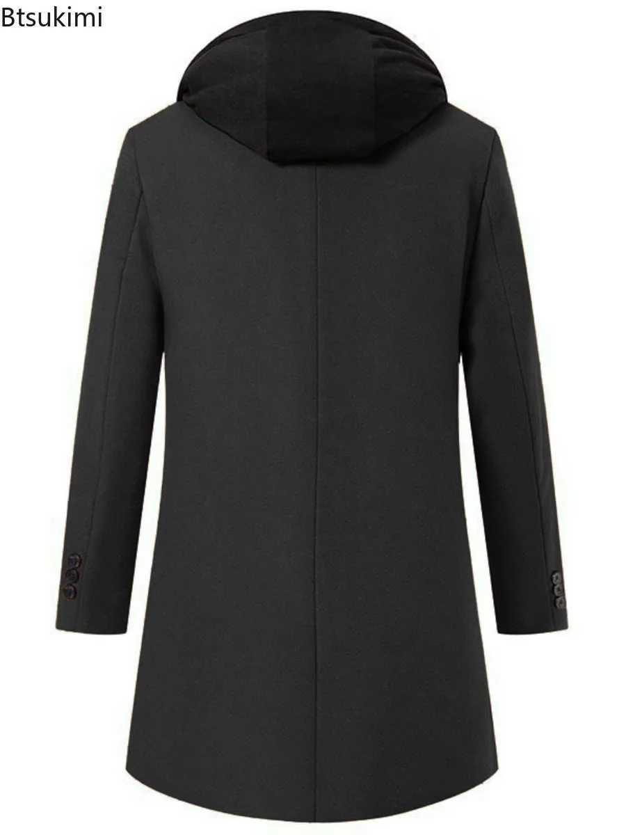 Luxury Mens Business Casual Wool Trench Coats Fashion Hooded Warm Long Woolen Coats Autumn Winter Thickened Windbreaker JacketsT251125