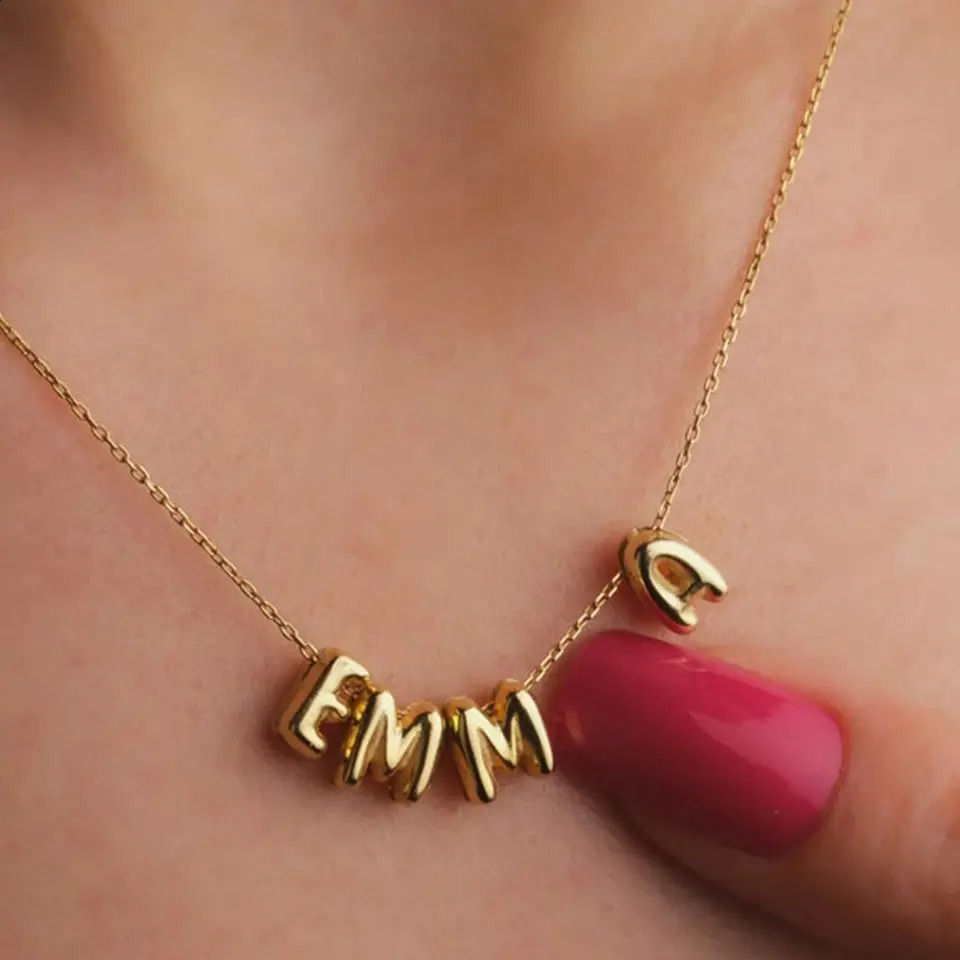 Customized Personalized Bubble Letter Necklace For Women Stainless Steel Custom Letter Name Necklace Personalized Jewelry 250425