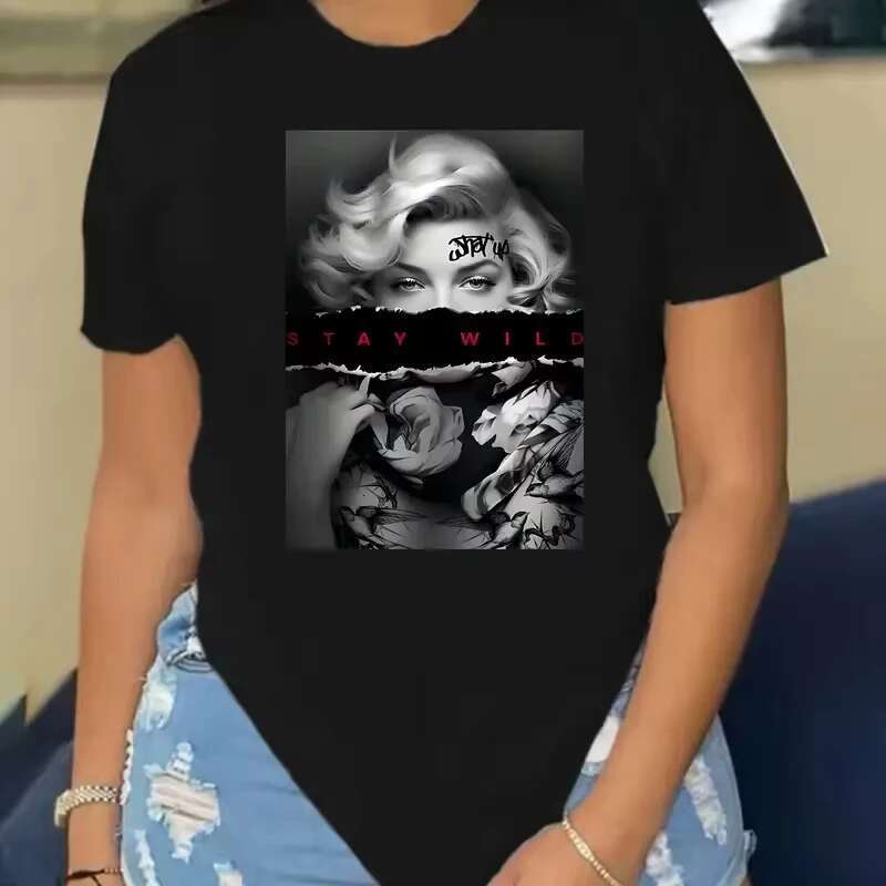 Dongdumaoyi Figure Print Short Sleeve Casual Plus Size Clothing Pattern Printed T Shirt S Fashion Womens Trendy Harajuku Top