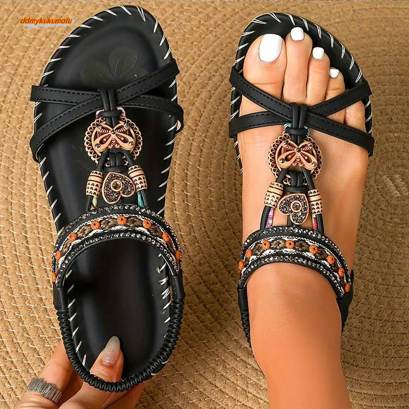 Women's Bohemia Style Women Soft Bottom Low Heels Sandals Woman Non-slip Shoes Summer Footwear ddmykukumalu