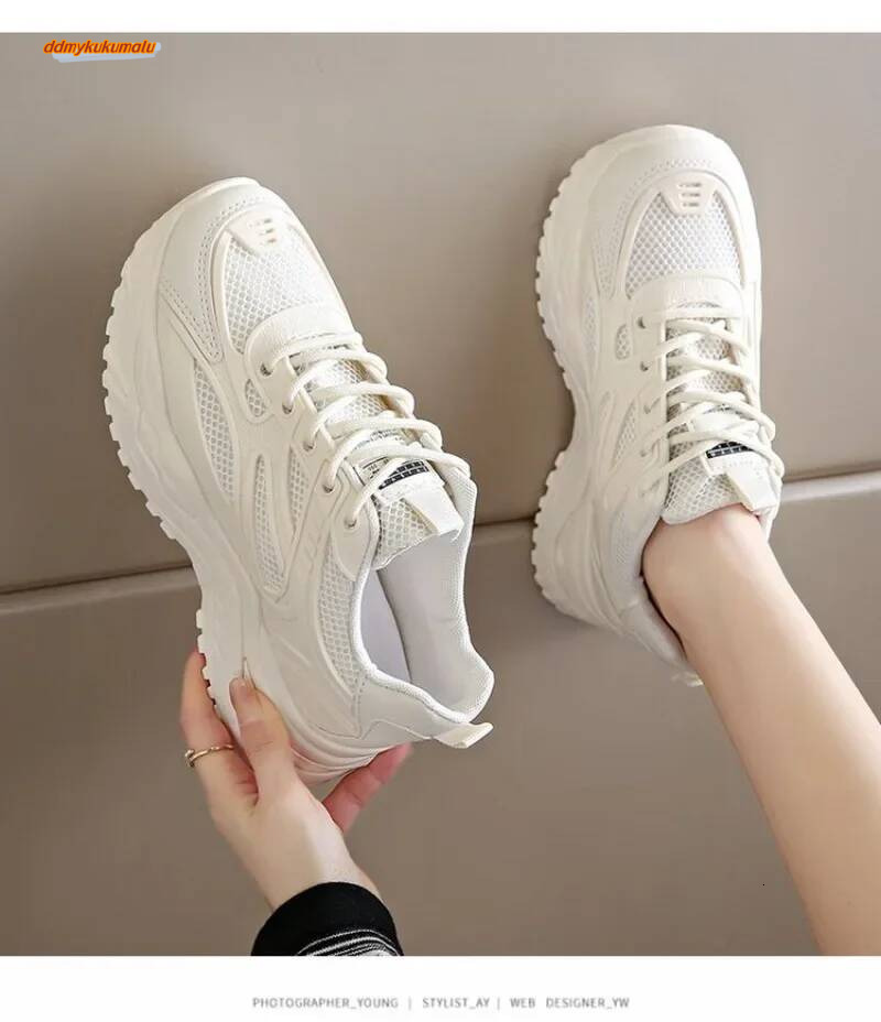 White Women 2024 New Leather Chunky Sneakers Women's Sports Thick Tennis Vulcanized Basket Platform Shoes ddmykukumalu