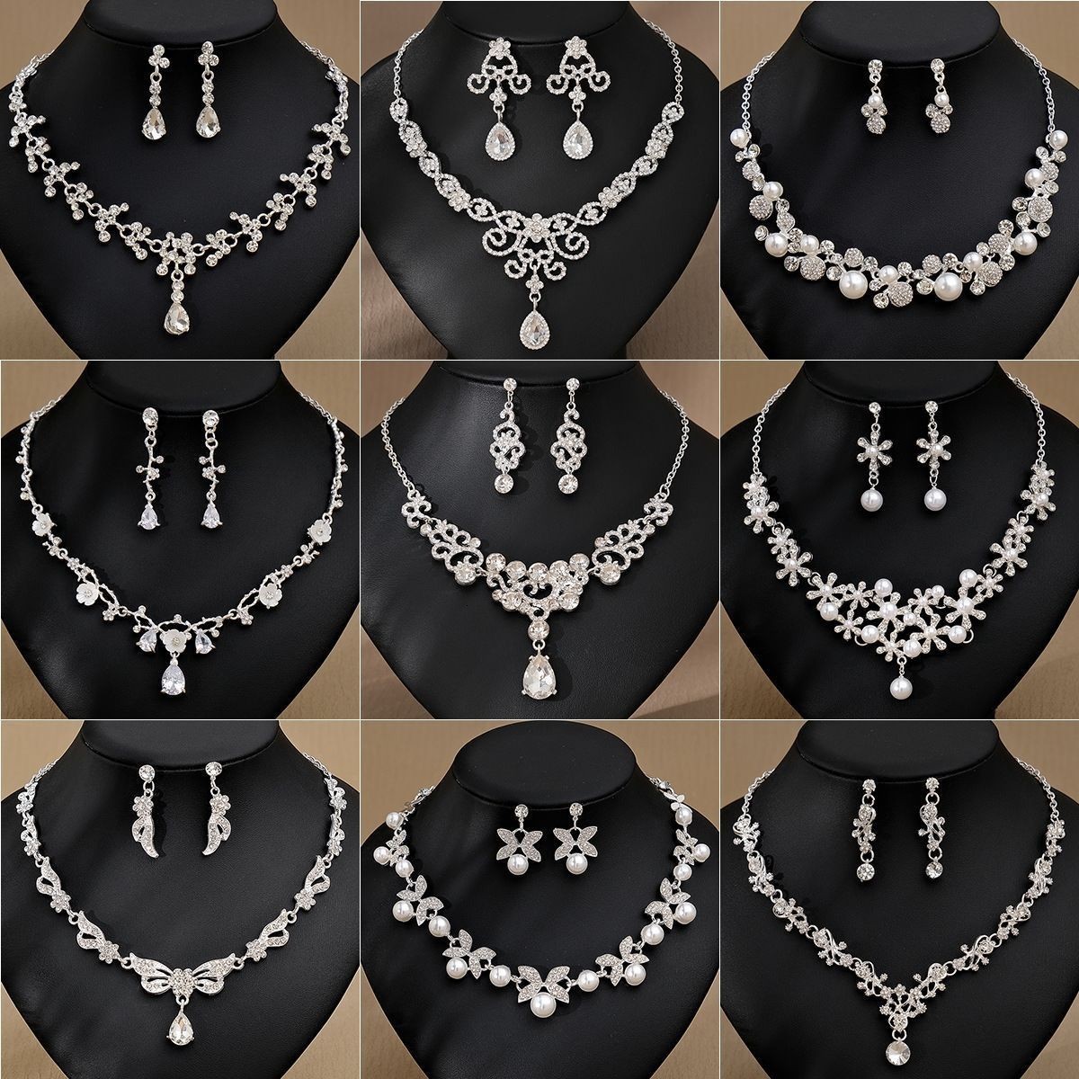 Exquisite Super Sparkling Crystal Necklace and Earrings Set Bridal Jewelry Wedding Dress Accessories Evening Party Earrings251017