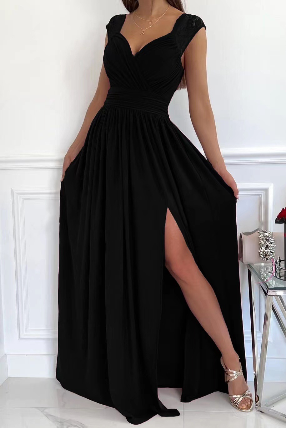 2022 sleeveless lace backless hem split womens dress