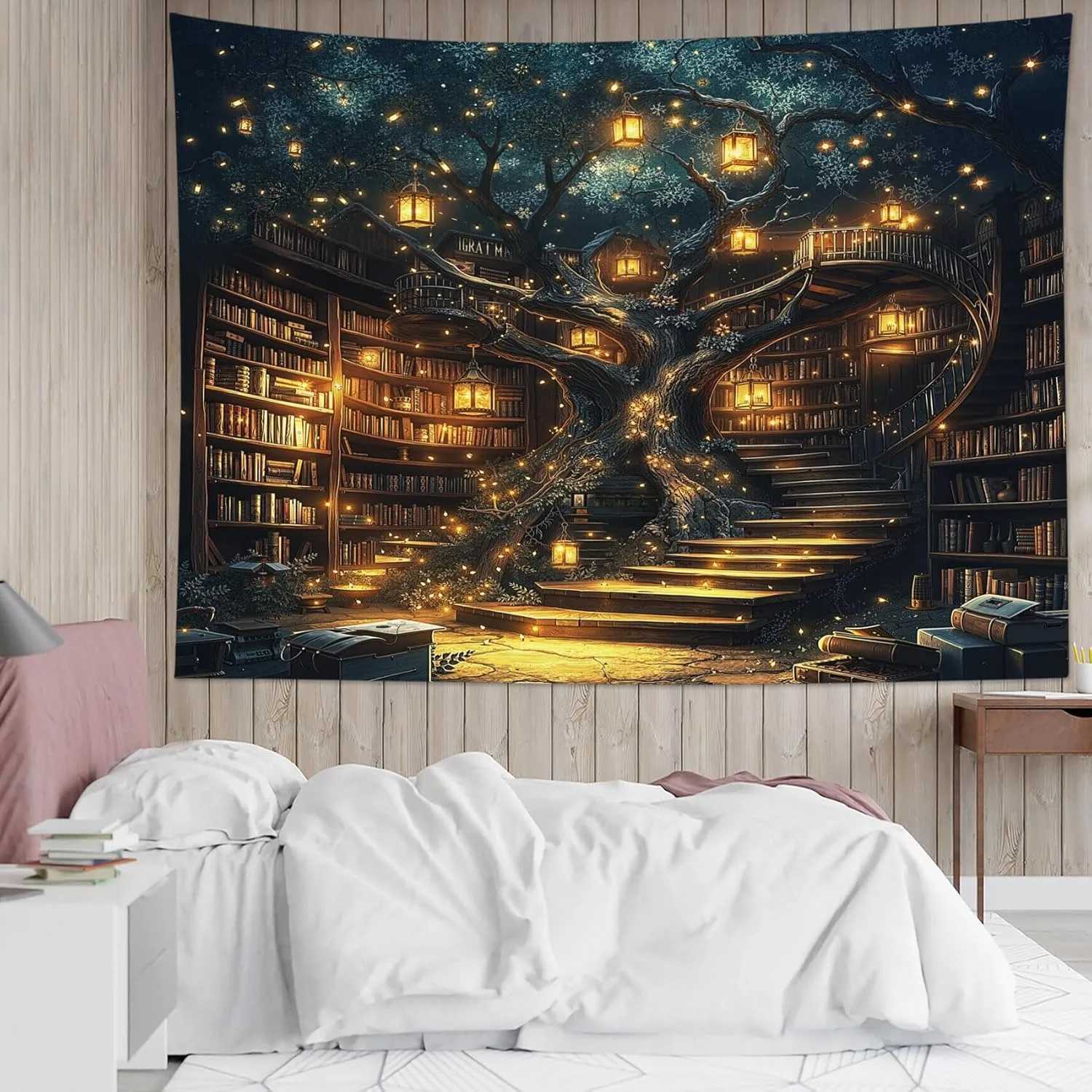 1pc Bookshelf Plant Tapestry Multiple Sizes 2D Print Greenery Bookcase Study Room Polyester Wall Hanging Bedroom Dorm RelaxingM251125