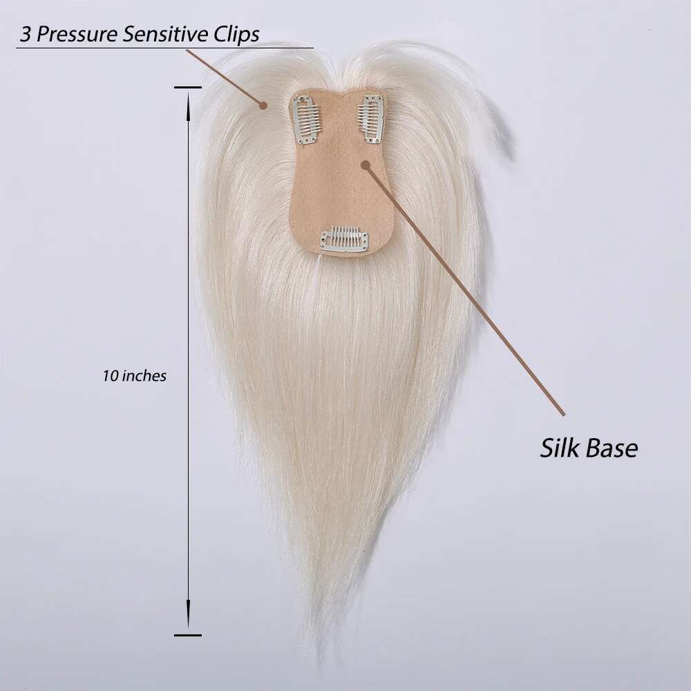Platinum White Remy Human With Bangs 10 Inches Hairpieces Silk Base Clips In Toppers For Women Hair Extensions