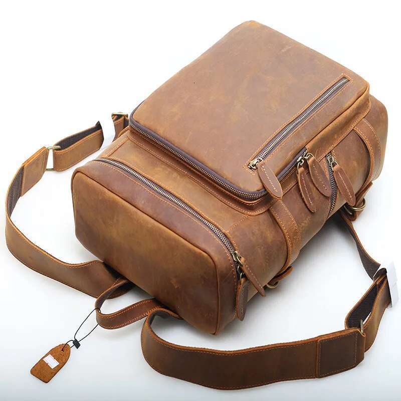 Designer Bag Zency Men's Shoulder Cowhide Large Travel Computer Bag Schoolbag Retro Business Backpack Genuine Leather