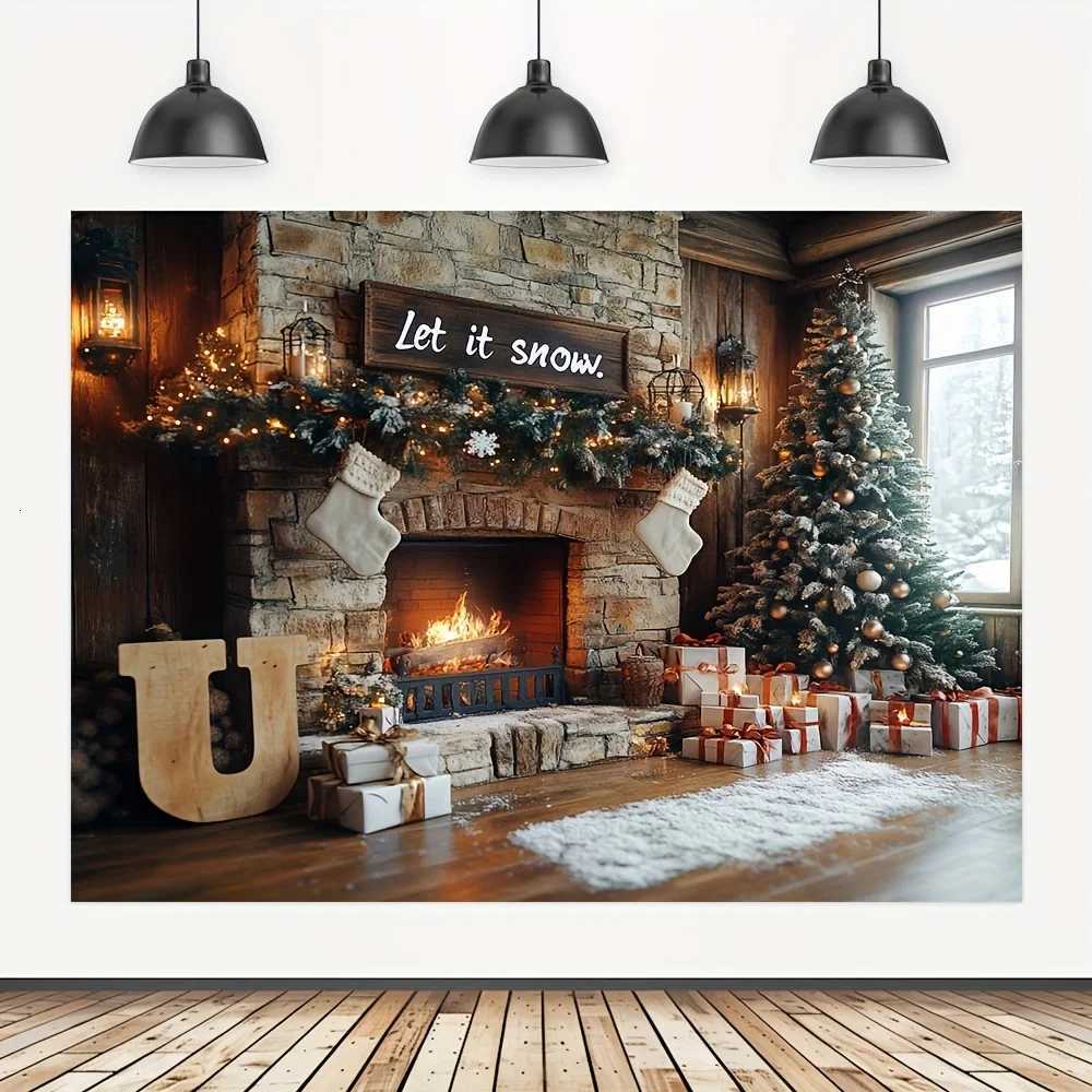 Cozy Christmas Tapestry with Fireplace and Festive Tree - Perfect for Adding Holiday Warmth to Any Room Decor Ideal for HomeM251125